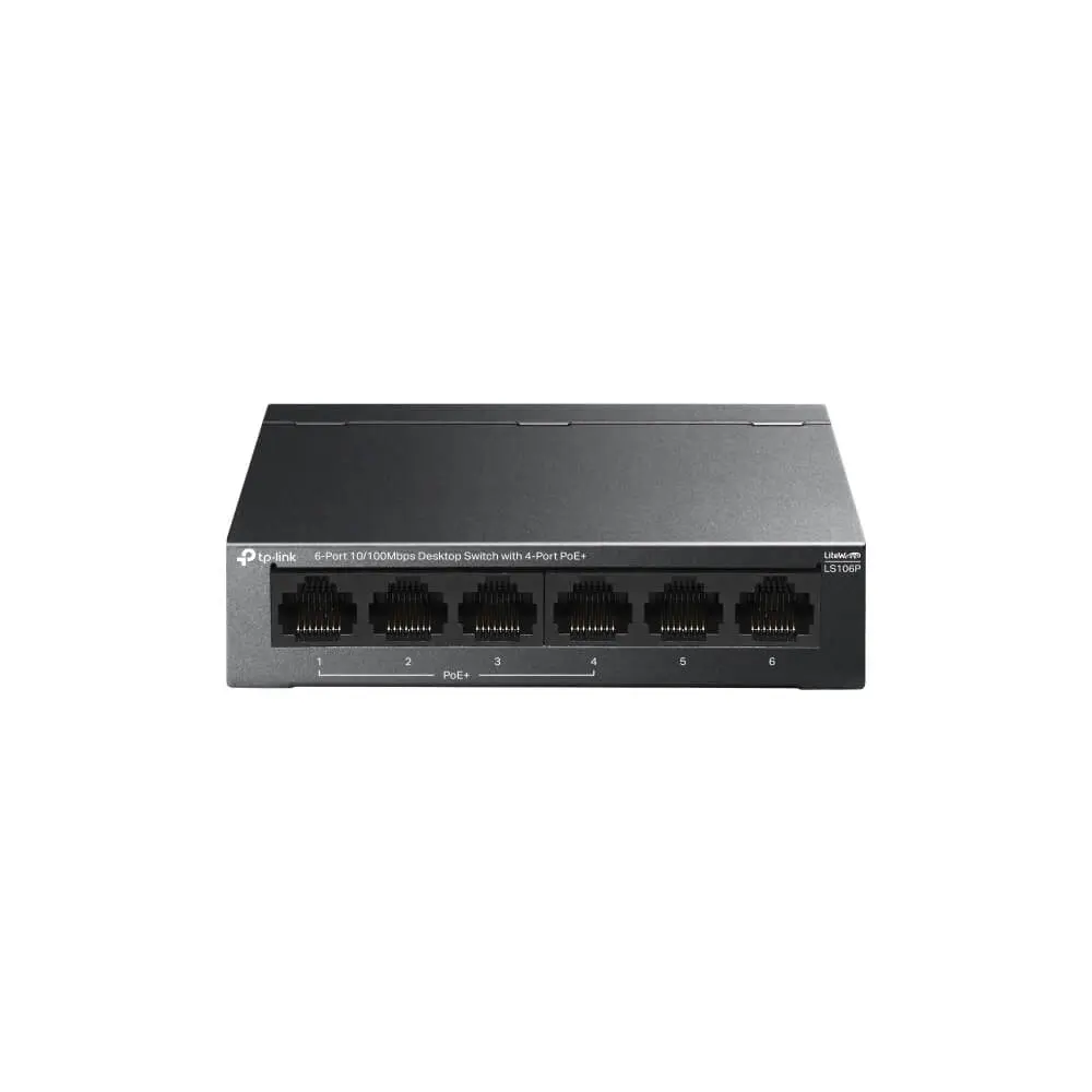 TP-Link Switch de bureau 5 ports 10/100Mbps incluant 4 ports PoE+, 30W par port, budget total 65W, Mode étendu - Mode isolation - PoE auto recovery - Plug and play - Boîtier métal